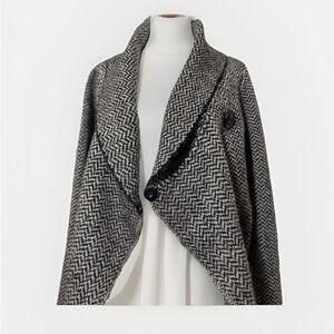 Chic Wool Herringbone Shawl Collar Coat